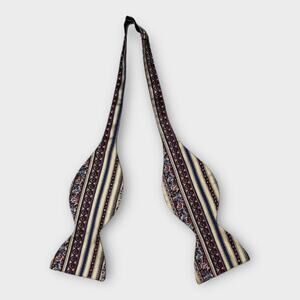 VTG Self-Tie Bowtie Cream Red Blue Striped Floral Paisley Dapper Menswear